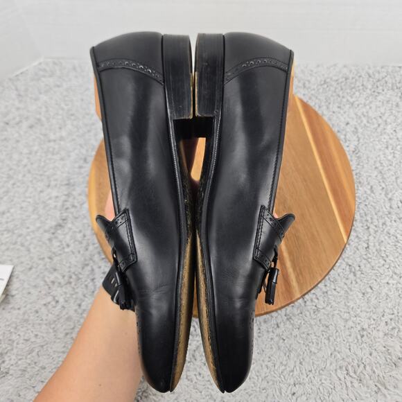 VTG Salvatore Ferragamo Mens 11D Black Leather Casual Brogue Tasseled Loafer
